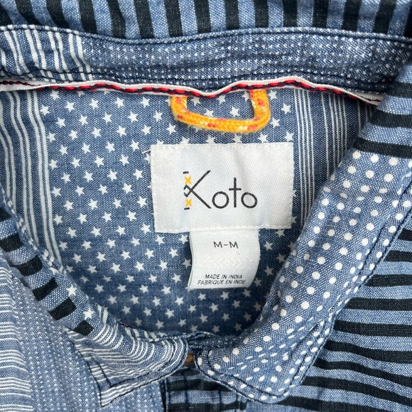 Koto Patchwork Denim Shirt Button Down Long Sleeve with Embroidery - Picture 7 of 16